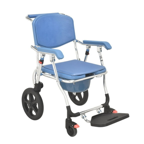 Movable Commode Chair Portable Toilet Seat Wheelchair with Rear Armrest & Handbrakes Max. Load 150KG