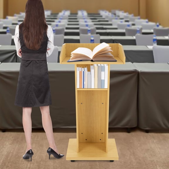 Movable Desk for Classroom Church Oak Conference Presentation Stand, Portable Presentation Standing for Classroom