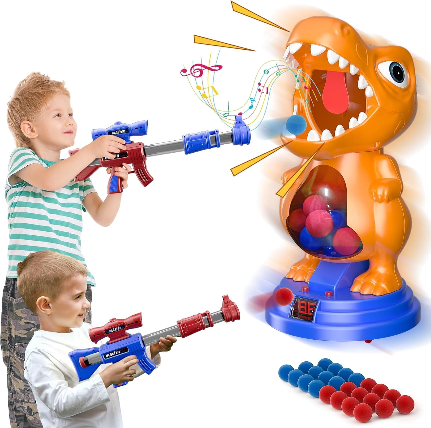 Moveable Toy Movable Dinosaur Shooting Toys for Kids 5-7 with 2 Air Pump Gun, Target ...