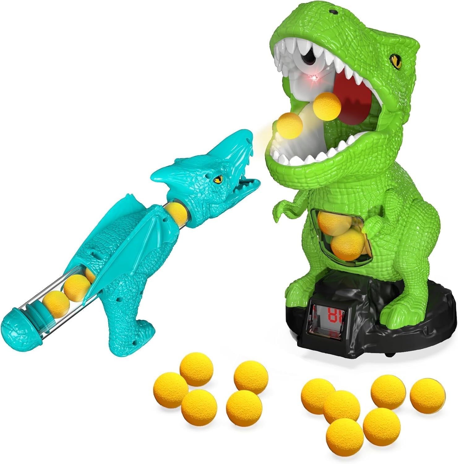 Movable Dinosaur Shooting Toys for Kids 3 4 5 6 7+ Years, Tyrannosaurus Target with Water Mist Spray and Pterosaur Air Pump Foam Blaster