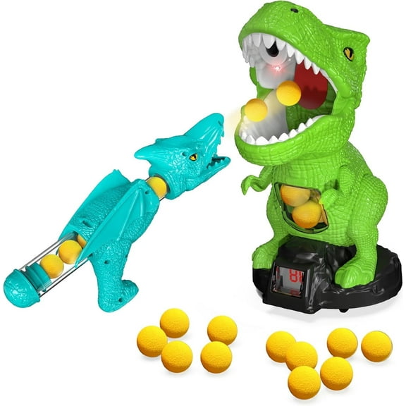 Movable Dinosaur Shooting Toys for Kids 3 4 5 6 7+ Years, Tyrannosaurus Target with Water Mist Spray and Pterosaur Air Pump Foam Blaster
