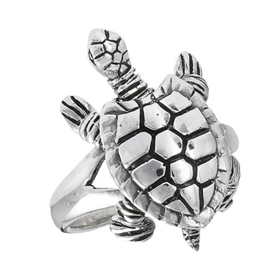 Movable Head Legs Tail Turtle Ring Sterling Silver Detail Animal Band 925 Jewelry Female Male Size 9