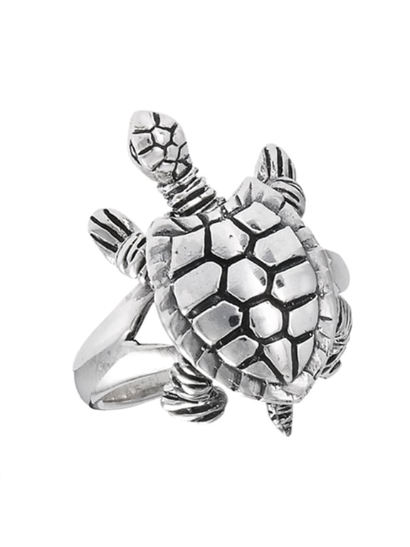 Movable Head Legs Tail Turtle Ring Sterling Silver Detail Animal Band 925 Jewelry Female Male Size 9