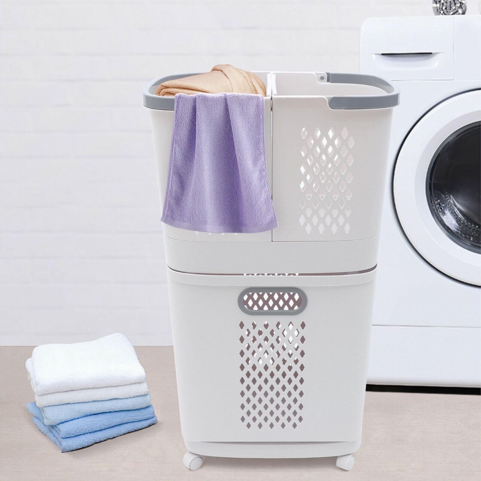 Movable Household Laundry Basket Bathroom Clothes Storage Basket Multifunctional
