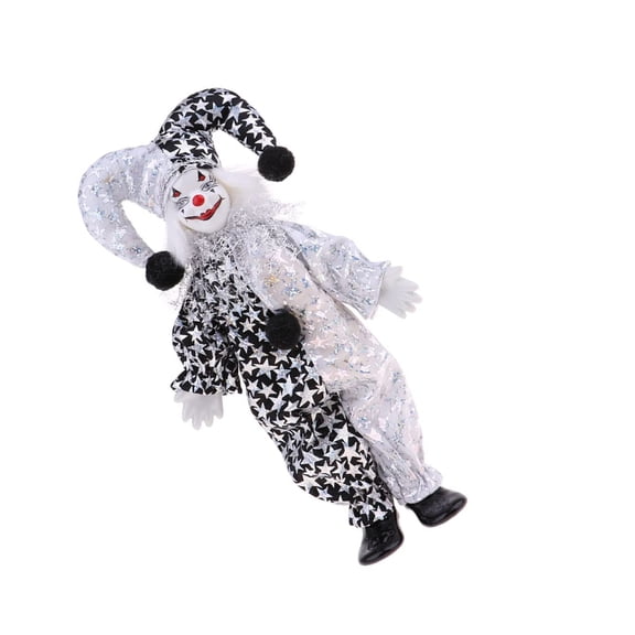Movable Limb Clown Doll Ceramic Figurine Statue Halloween Tabletop Ornament