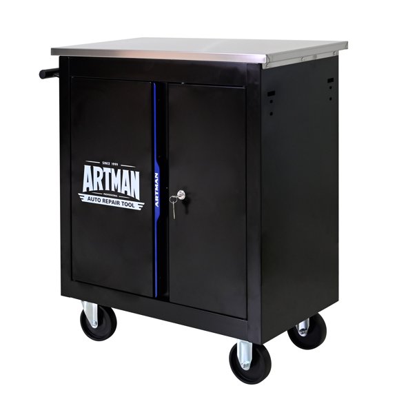 Movable Lockable Double Door Partition with Lock Multi-functional Hardware Storage Tool Car Auto Repair Locker--BLAK&BLUE
