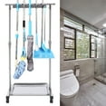 Movable Mop Broom Rack Broom Holder FreeStanding Cleaning Tool Rack