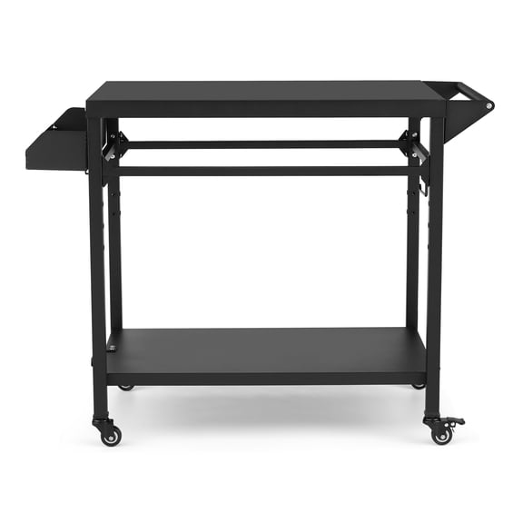 Movable Outdoor Grill Cart with Lockable Wheels – 2-Shelf BBQ Prep Table & Pizza Oven Stand – Side Handle, Heavy Duty Metal – For Patio, Backyard, Camping – Regular