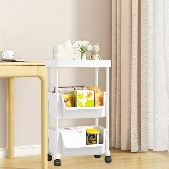 Movable Plastic Storage Rack, Multi Layer Rolling Cart, Layered Utility Rack With Wheels, Living Room Kitchen Trolley, Large Capacity Sliding Shelf, Home Organizer TOPLIU
