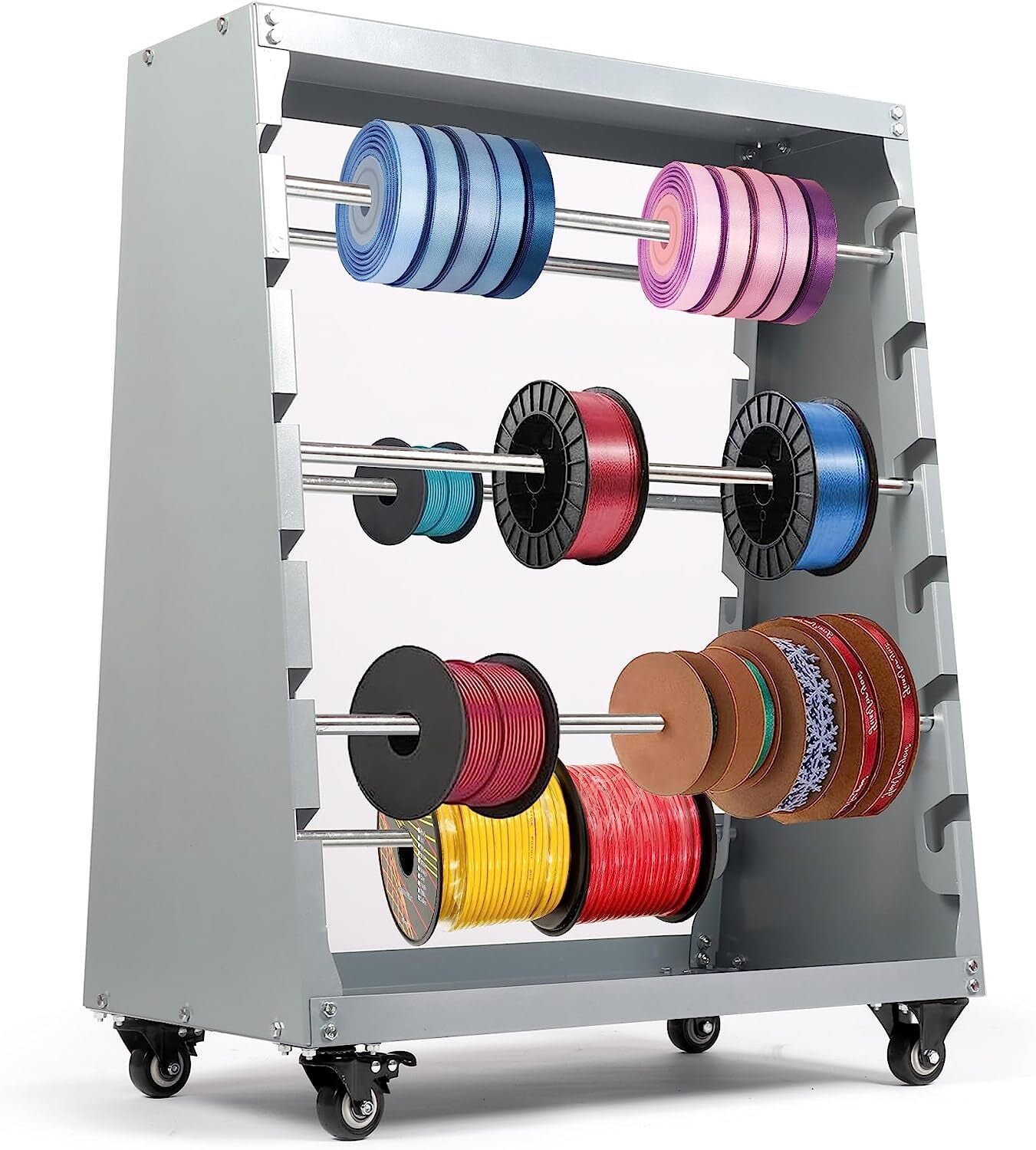 Movable Sheet Metal Wire Spool Rack w/ 6 Rods Superior Strength Cable ...