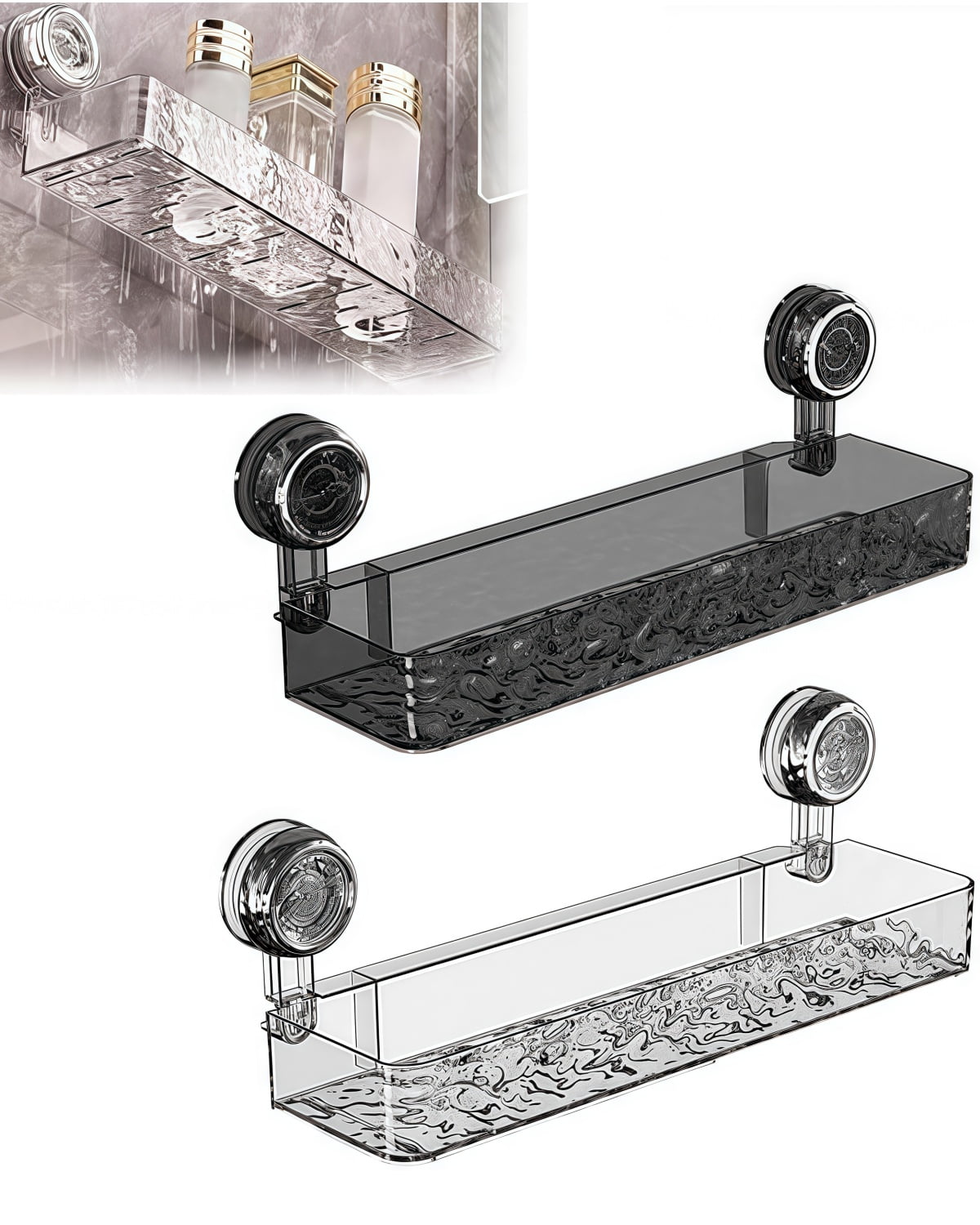 Movable Shower Shelf Suction Cup, No-Drill Wall Mounted Storage Holder ...
