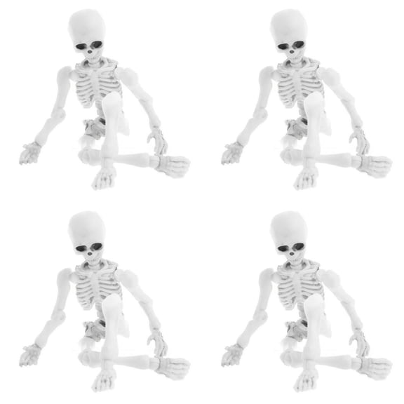 Movable Skeleton Human Model 3.5Inch Skull Full Body Mini Figure with Poseable Joints, Halloween Decoration Indoor Outdoor, Haunted House Party Decor Collectible Skeleton Toy Display 4PC