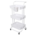 thumbnail image 1 of 3-Tier Rolling Storage Cart with Mesh Baskets, Lockable Wheels, 360° Rotatable Hanging Hooks for Bedroom, Bathroom, and Kitchen, 1 of 6