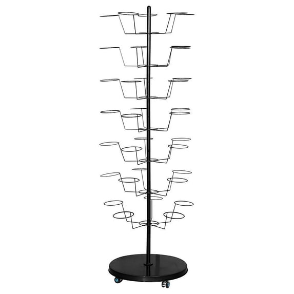 Movable Wig and Hat Rack, 7-Tier Floor Standing Organizer for Retail Boutiques and Bedroom Storage Solutions (Black)