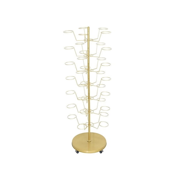 Movable Wig and Hat Rack, 7-Tier Floor Standing Organizer for Retail Boutiques and Bedroom Storage Solutions (Gold)