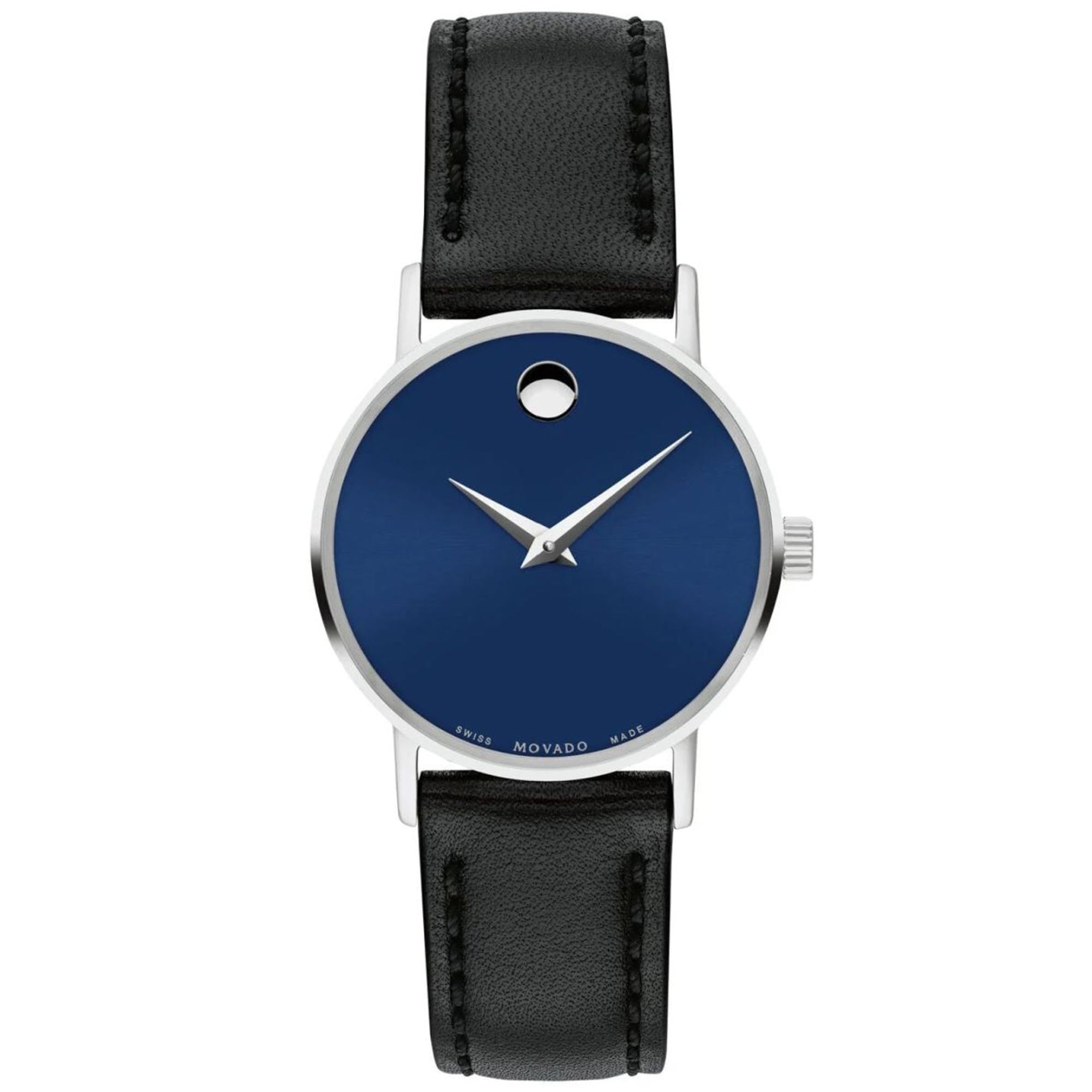 Movado 0607318 Black Leather Blue Dial Stainless Steel Women's