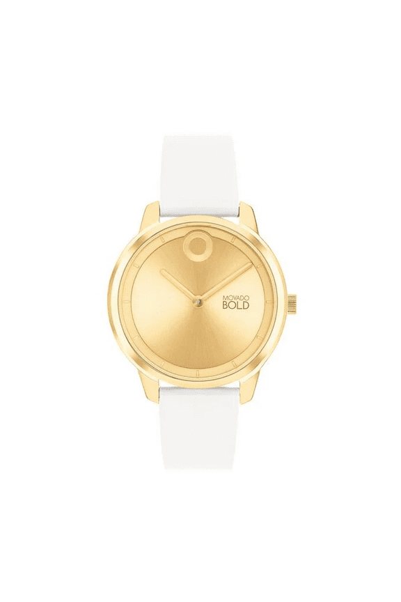 3600985 Trend Element Gold Dial White Leather Strap Womens Watch