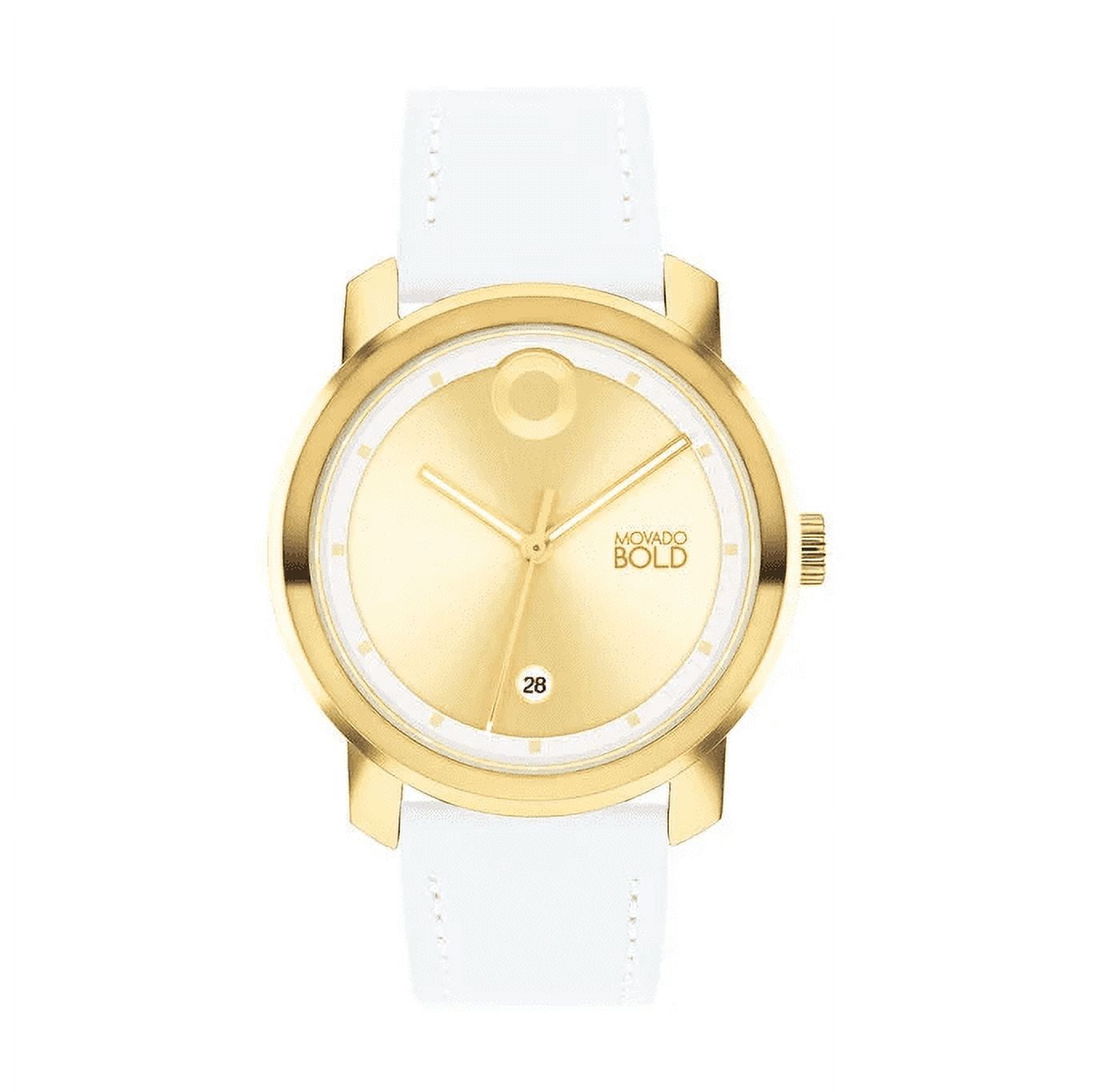 MOVADO 3600995 Trend Propel Gold Dial White Leather Strap Womens Watch