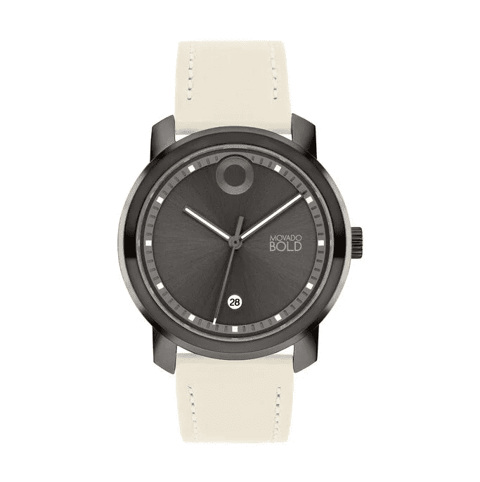 MOVADO 3600997 Trend Propel Grey Dial Off White Taupe Leather Strap Womens Watch