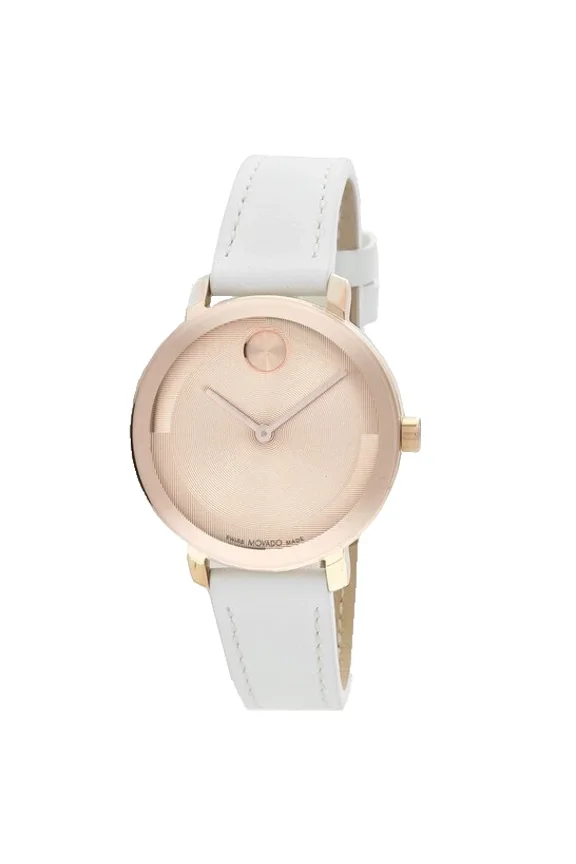 3601101 Rose Gold Dial White Leather Strap 34mm Rose Gold Womens Watch