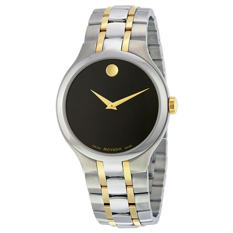 Movado Black Dial Two Tone Stainless Steel Mens Watch 0606958