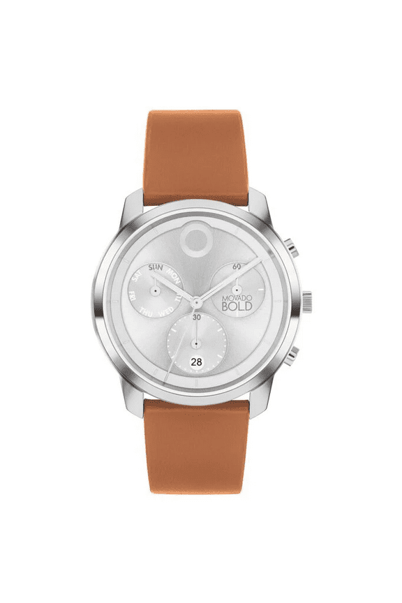 3601028 Silver Chronograph Dial Brown Leather Strap Men's Watch