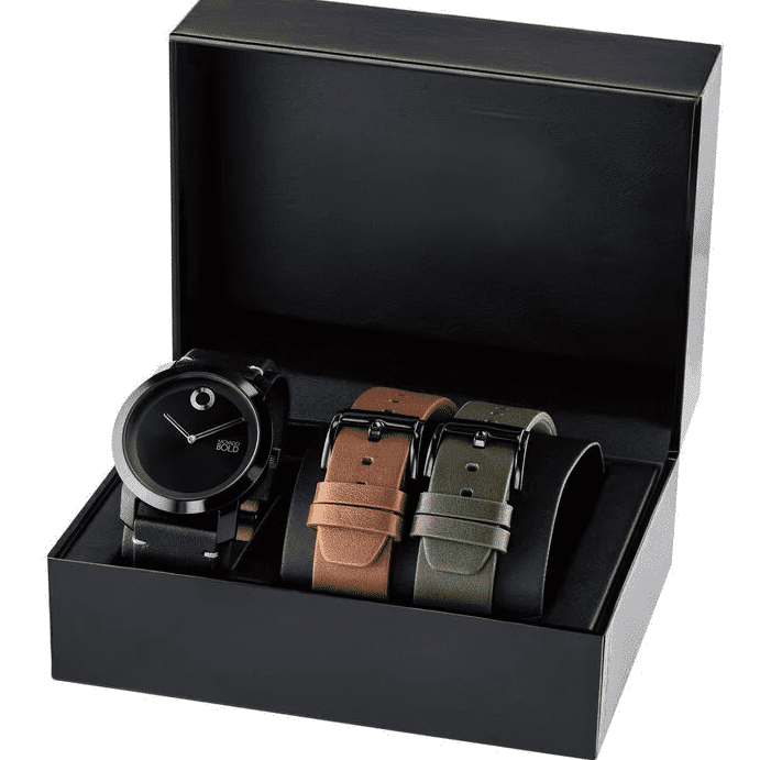 Movado Bold 3601054 Black Dial Black/Brown/Green Leather Strap Men's Watch Set