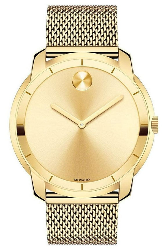 Bold Gold-Tone Stainless Steel Gold Dial Mesh Band Quartz Mens Watch 3600373