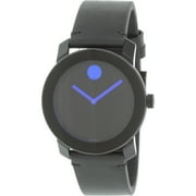 Movado Bold Quartz Black Dial Black Leather Mens Watch 3600307
