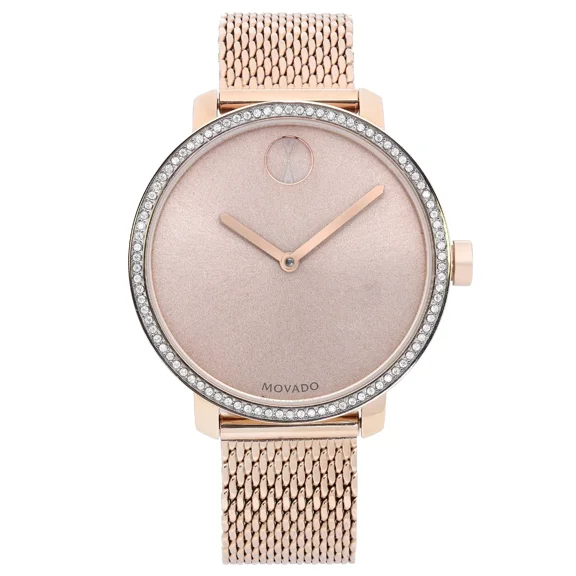 Pre-Owned Movado Bold Shimmer 34mm Rose Gold Tone Rose Dial Quartz Ladies Watch 3600657
