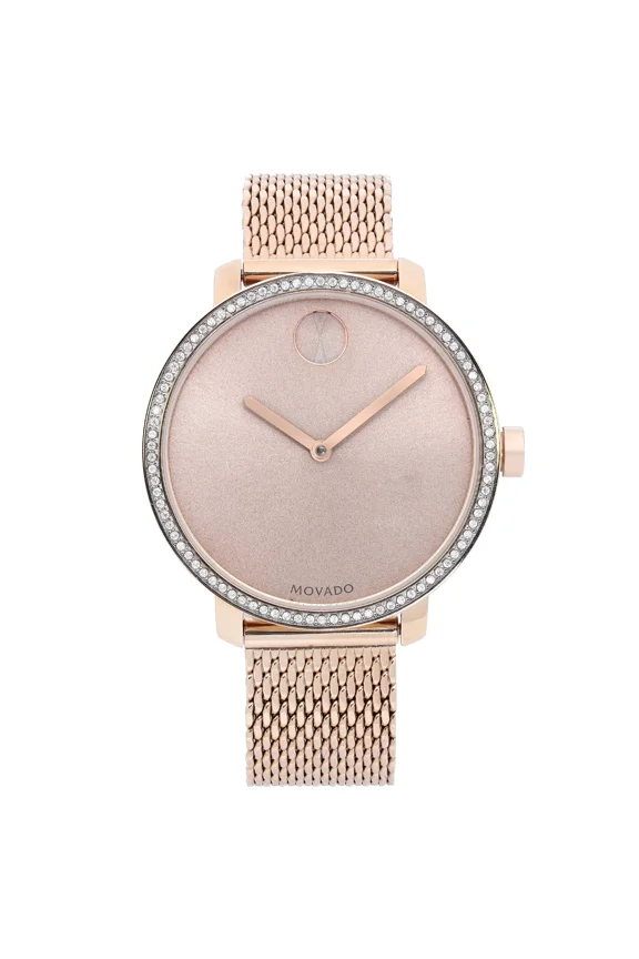 Pre-Owned Movado Bold Shimmer 34mm Rose Gold Tone Rose Dial Quartz Ladies Watch 3600657