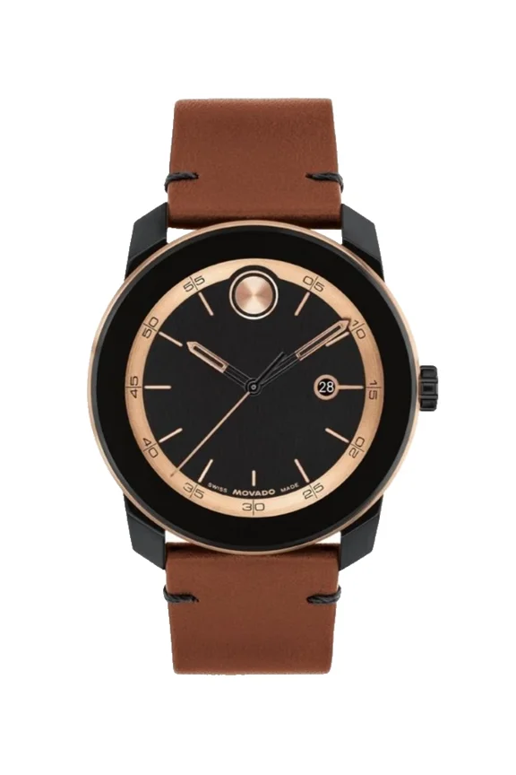 Bold TR90 3601278 Black Dial Brown Leather Strap Quartz 42MM Mens Watch