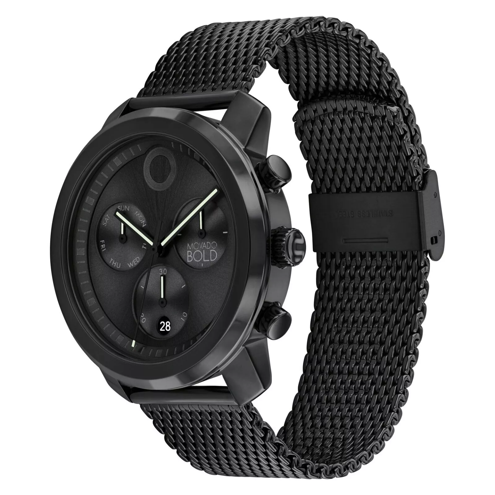 Movado Bold Trend Propel 3601047 Black Chronograph Mesh Band 44MM Men's ...