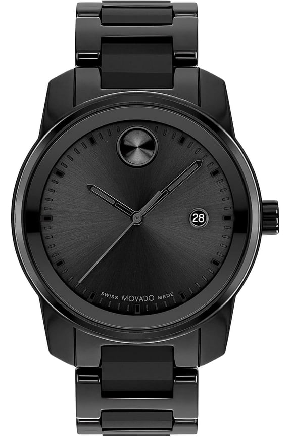 Bold Men's Swiss Quartz Stainless Steel and Ceramic Link Bracelet Watch, Color: Black (Model: 3600863)