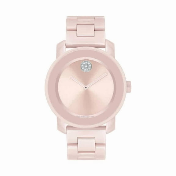 Movado Bold Women's Pink Dial Ceramic Swiss Quartz Watch 3600804
