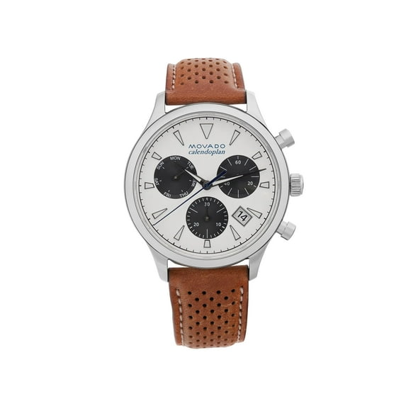 Movado Heritage 43mm Steel Chronograph White Dial Quartz Men Watch 3650008