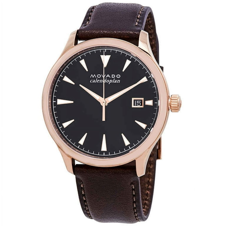 Movado Heritage Black Dial Chocolate Brown Leather Mens Watch 3650020