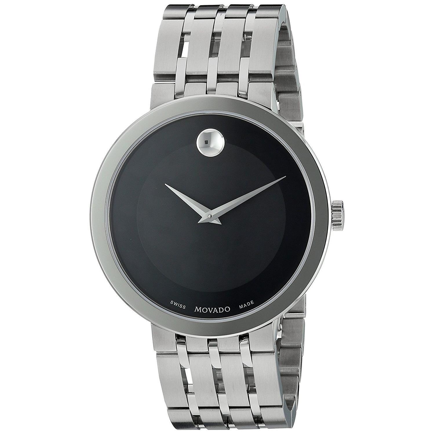 Movado Men's 39mm Steel Bracelet & Case S. Sapphire Swiss Quartz Black Dial Analog Watch 0607057
