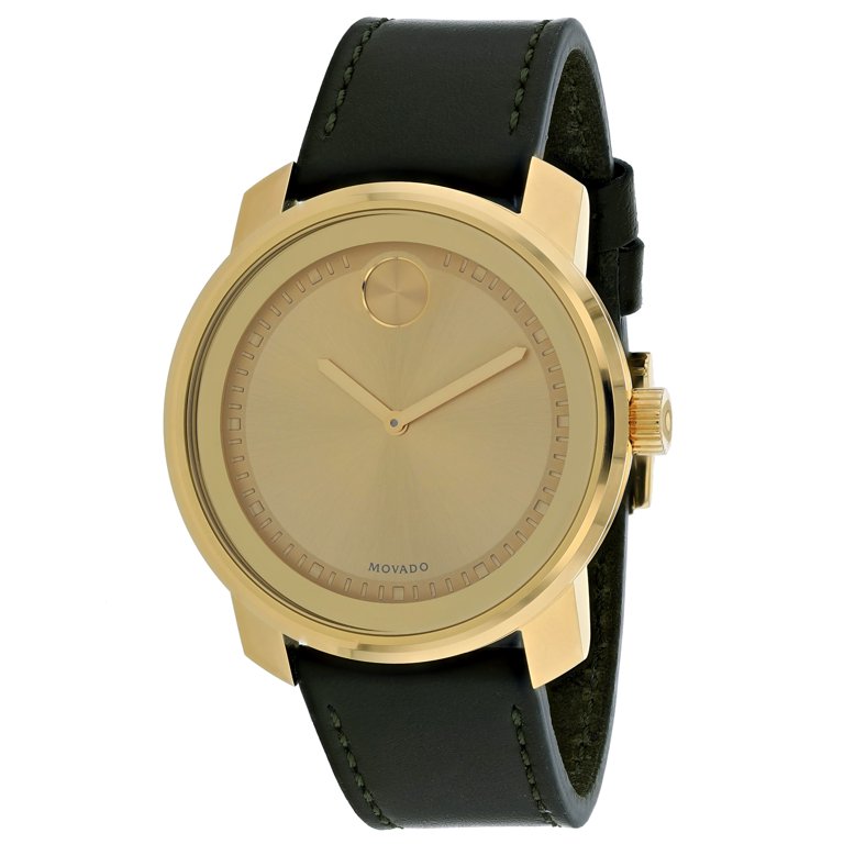 Movado Men's Bold Gold Dial Quartz Watch with Leather Strap