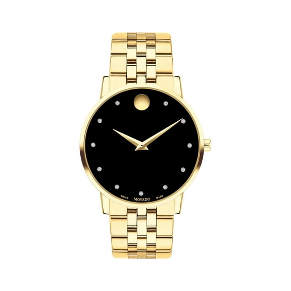 Movado Museum Series Men's Gold Tone Black Dial Diamond Quartz Watch 0607625