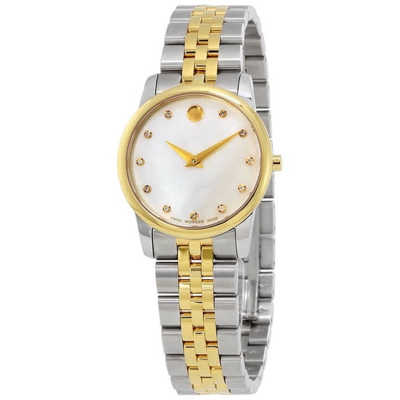 Movado Museum Mother of Pearl Diamond Dial Two-Tone Steel Ladies Watch ...