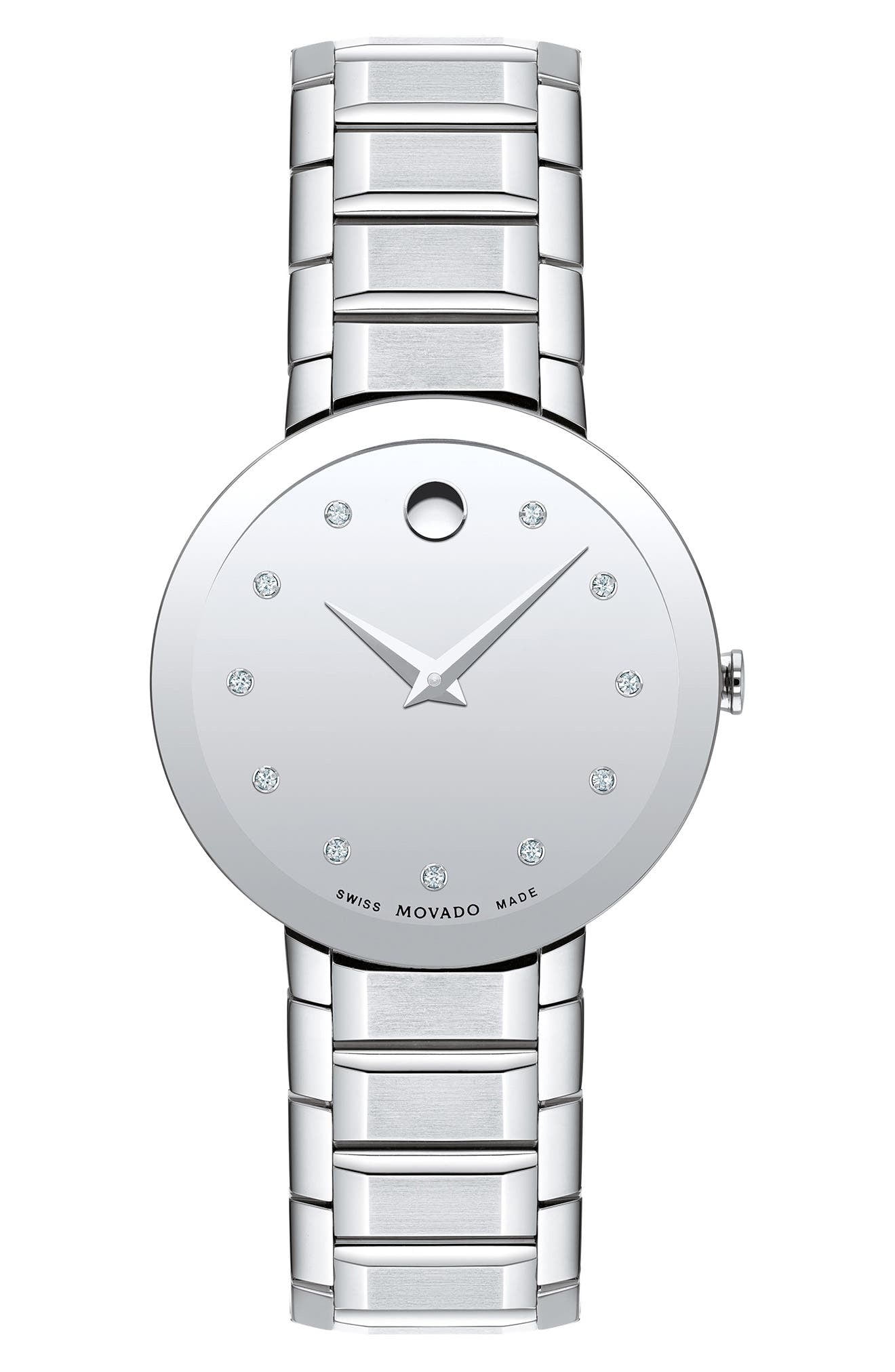 Movado Silver Watch with Diamonds Movado Museum Watch with 2.50ct Diamond Bezel | Chicago  main image 2