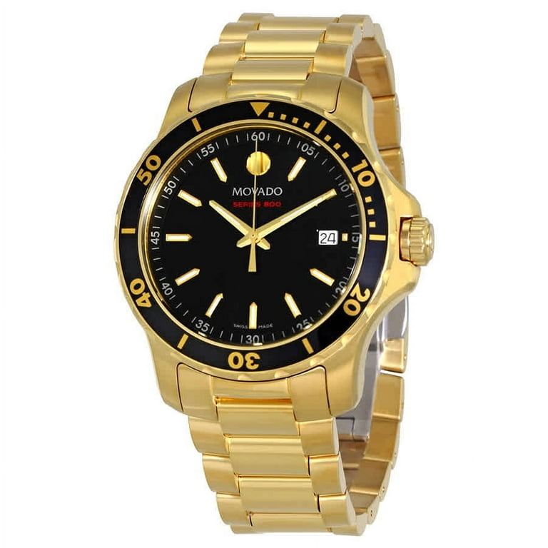 Movado Men s Series 800 Watch Yellow Gold PVD Black Dial Quartz Movement 200m Water Resistance 2600145 Walmart