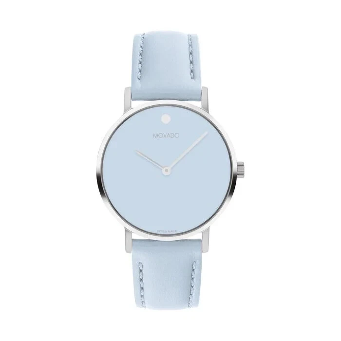 Movado Signature 0607901 Baby Blue Leather Strap Stainless  display picture 3