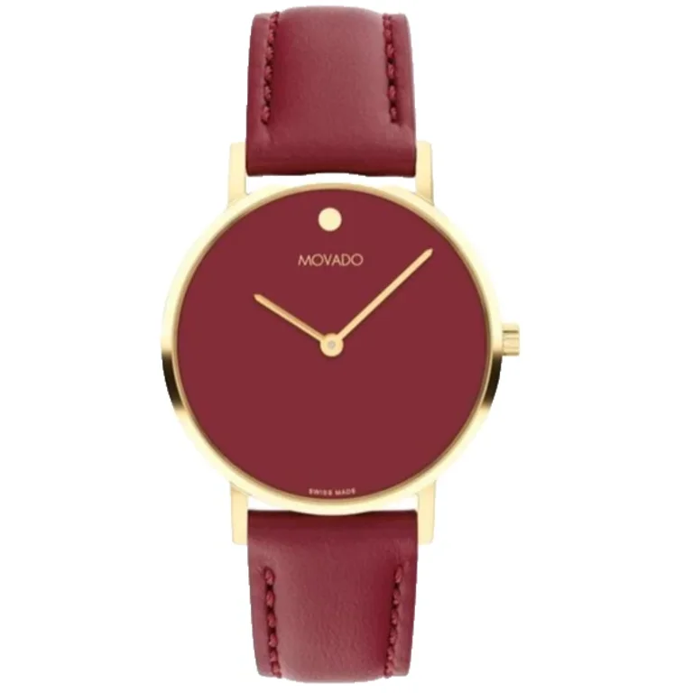 Movado Signature 0607903 Burgandy Dial Leather Strap 32MM  display picture 1