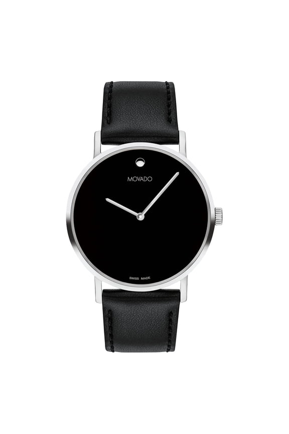 Signature Museum 0607589 Black Dial Black Leather 40MM Silver Case Strap Men's Watch