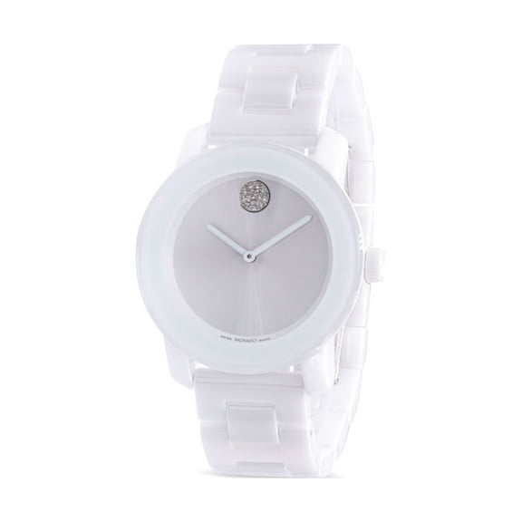 Movado Bold Women's White Ceramic Silver Dial Swiss Quartz Watch 3600802
