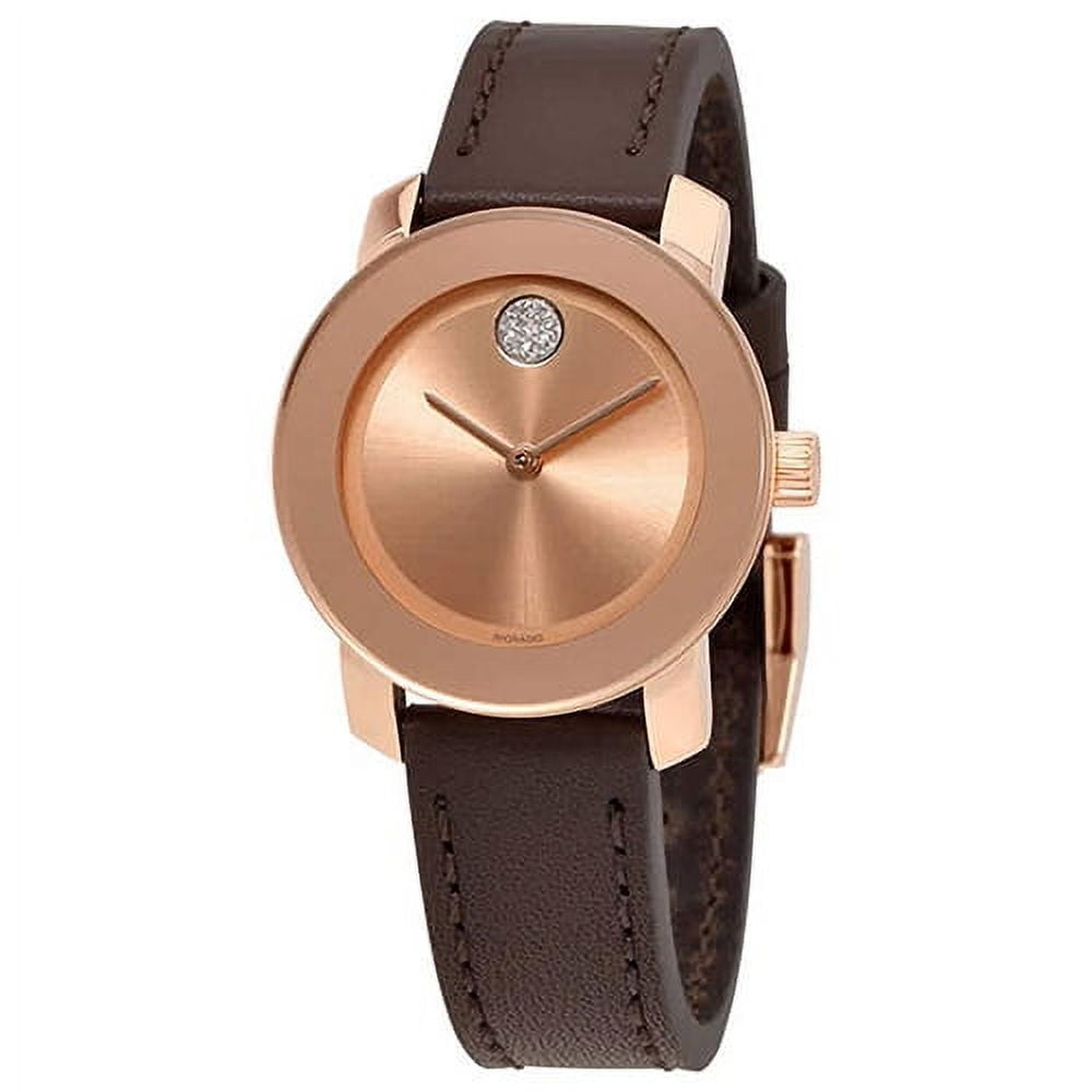 Movado Women s Bold Small Diamond 30mm Watch Brown Leather Strap Rose Gold Tone Case 3600438 Walmart