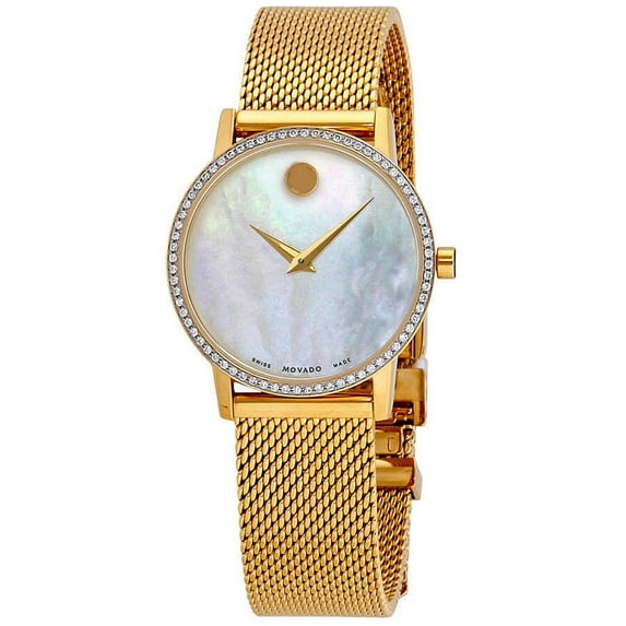 Movado Women's Gold Tone Museum Classic MOP Dial Diamond Watch 0607307