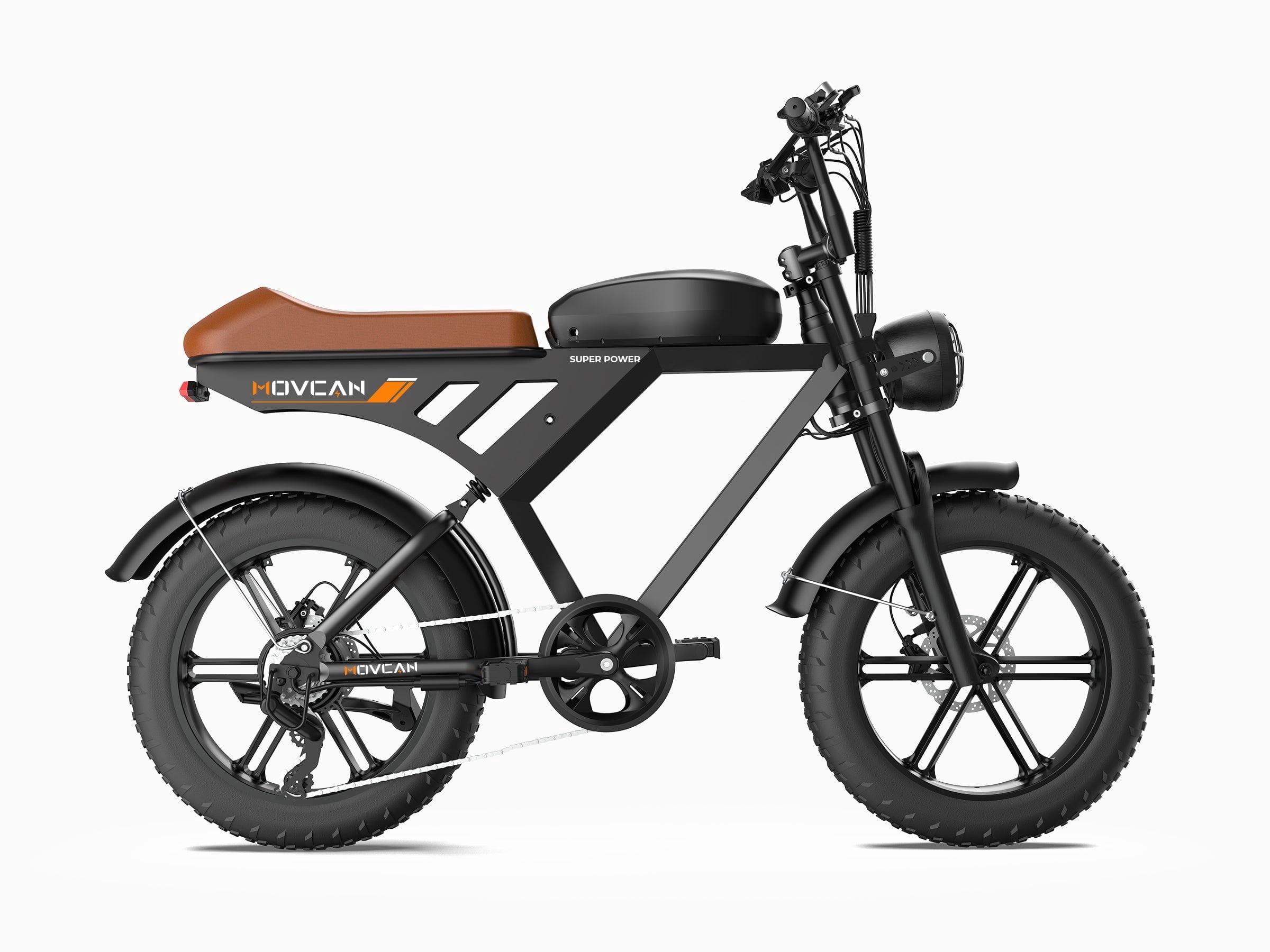 Movcan 1500W Electric Bike, 48V 15.6Ah Removable Battery, 28 MPH Ebike with 20"x4" Fat Tires, Full Suspension, 70 miles Range, Shimano 7-Speed, Hydraulic Disc Brakes, UL2849, Brown